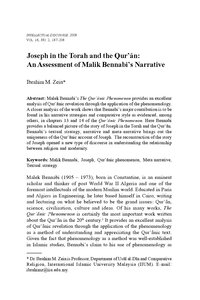 Joseph in the Torah and the Qurann An Assessment of Malik Bennabi’s Narrative